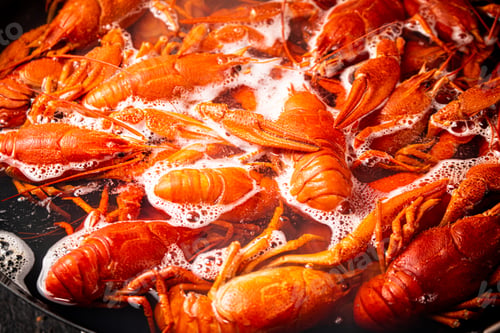 Preview: Crayfish are boiled in a pot in water.