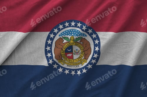 Preview: Missouri US state flag depicted on folded wavy fabric of old cloth