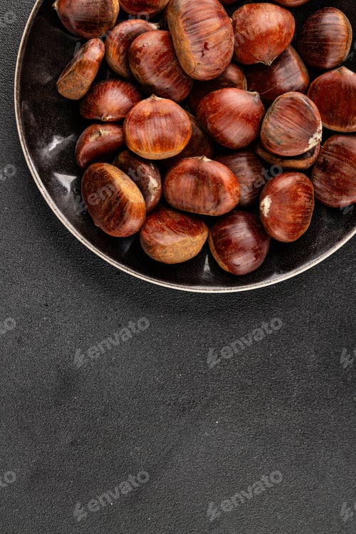 Preview: Edible chestnuts delicious treat tasty snack fresh gourmet food background on table