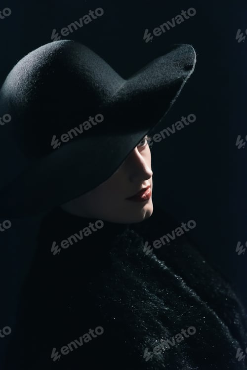 Preview: Vintage 1940S Woman In Black Hat. Side View.