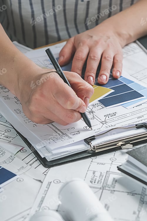 Preview: Architects concept, engineer architect designer freelance work on start-up project drawing