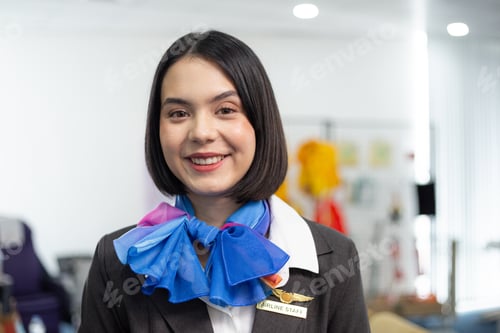 Preview: Portrait of female airline officer looking smile at camera