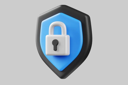 Security shield with padlock graphic