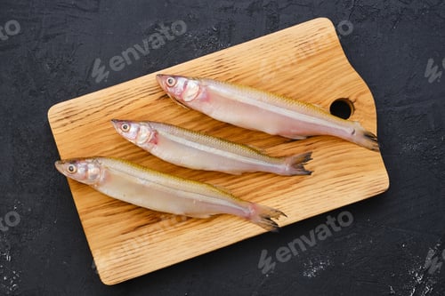 Preview: Top view of raw fresh smelt fish