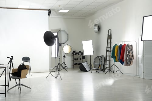 Preview: Interior of modern photo studio with professional equipment