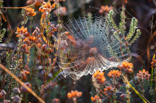 Preview: spiderweb in morning water drops in autumn
