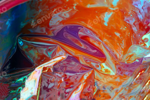 Preview: Abstract background red shiny crumpled hologram with sparkles. Trendy neon textured background