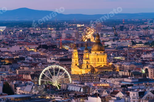 Preview: View of Budapest at night, Hungary. A cityscape in Europe.