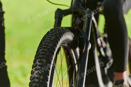Preview: A sports bicycle races through the park, its components in focused motion spinning wheels, agile