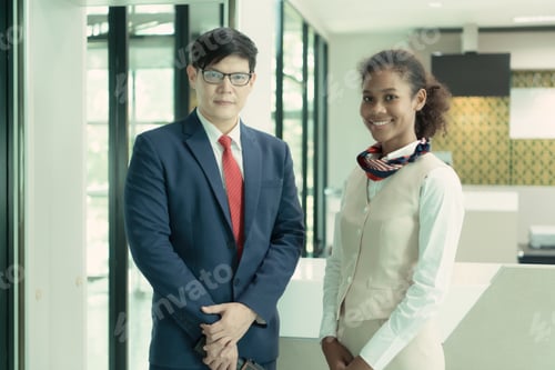 Preview: Portrait of airline ground attendants waiting for service with pleasure