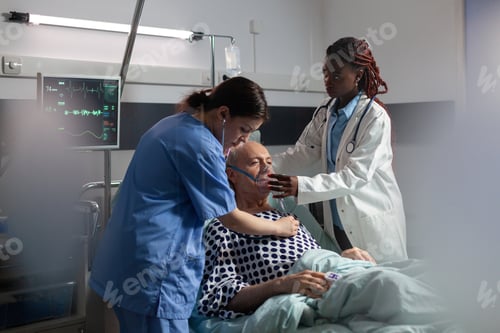 Preview: African doctor helping senior patient breath using repiratory ventilation tube