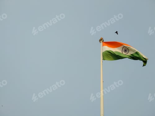 Preview: Closeup shot of the flag of India waving in the air