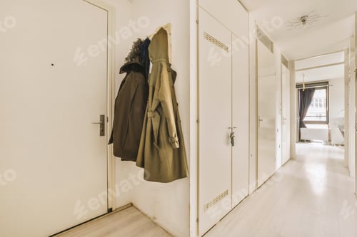Preview: Narrow corridor with doors and lamp