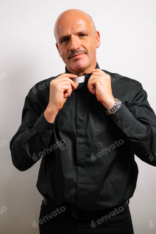 Preview: Priest praying on white background.