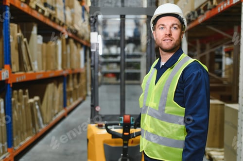 Preview: portrait of a smiling young warehouse worker working in a cash and carry wholesale store