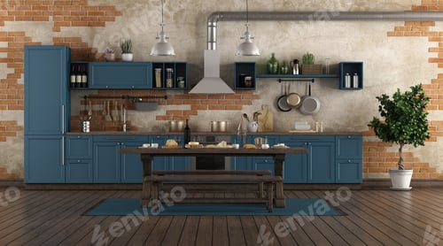 Preview: Classic style blue kitchen in a old room
