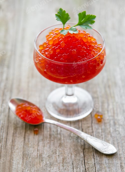 Preview: Glass with delicious red caviar