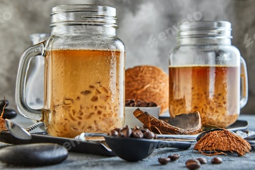 Preview: Thai Iced Coffee with Coconut Milk with Crushed Ice in a Mason Jar