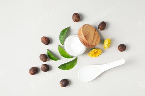 Preview: Concept of skin care cosmetics, Shea butter, top view