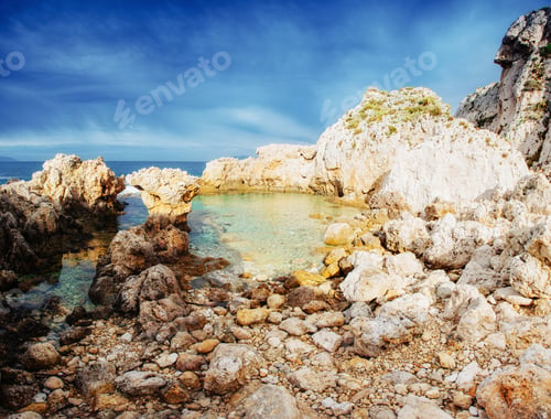 Preview: Scenic rocky coastline Cape Milazzo. Sicily, Italy
