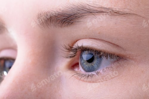 Preview: Close up of face and blue eyes of caucasian businesswoman