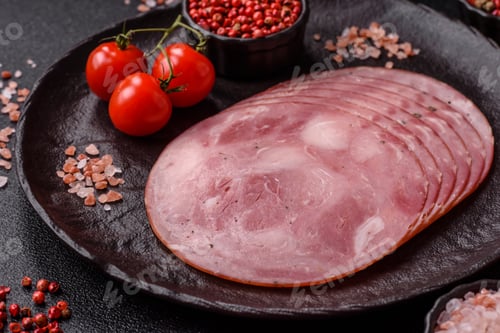 Preview: Sliced ham, meat, pork or turkey sausage for sandwiches. Ham slices, food