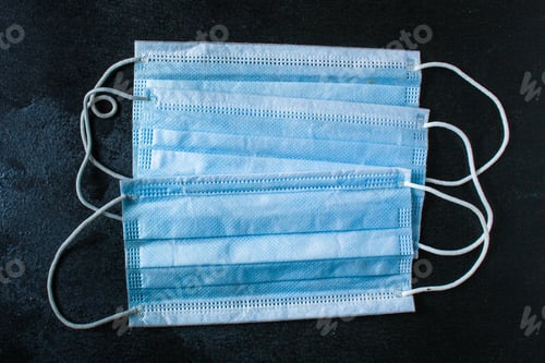 Preview: Face Masks For Virus Protection, Health Safety Handmade And Factory. Background, Top View. Copy