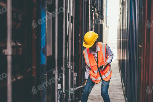Preview: Asian female worker checking container lock