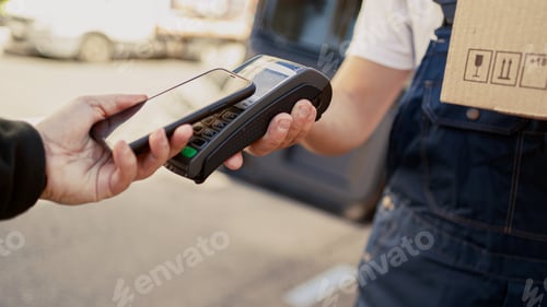 Preview: The client pays for the courier delivery of the parcel to the courier using the NFC technology phone