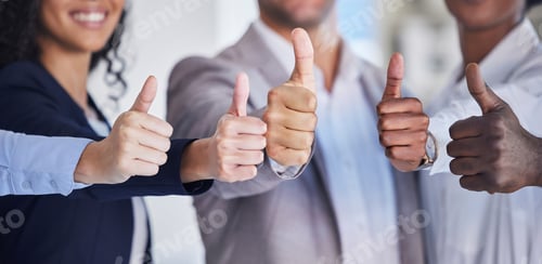 Preview: Thumbs up, hands and business people, diversity and yes, agreement and success with motivation and
