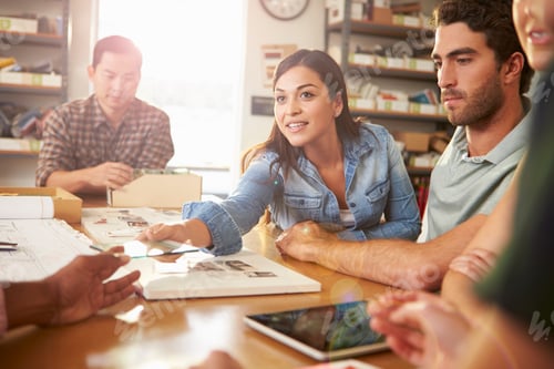 Preview: Five Architects Sitting Around Table Having Meeting