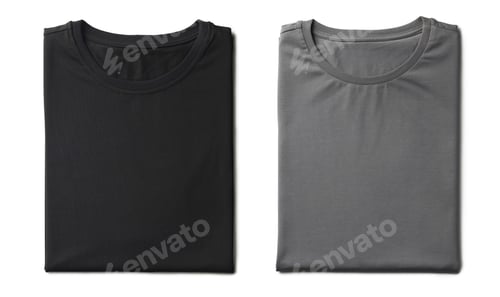 Preview: Grey and black folded t-shirts isolated on white, top view. Mockup for design
