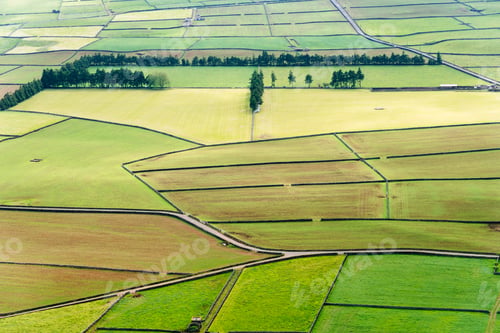 Preview: Panoramic aerial view of traditional rural farmland in Terceira Island