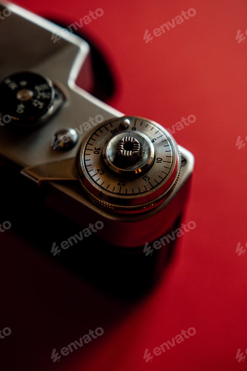 Preview: Vintage Photo Camera on red background