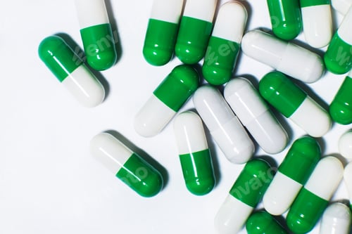 Preview: medicine pills on a white background. Copy space for text. sorted pharmaceutical