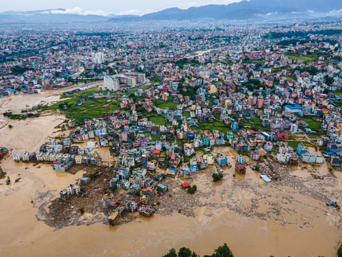 Preview: Drone view of the Nakhu River flooded in Lalitpur, Nepal.