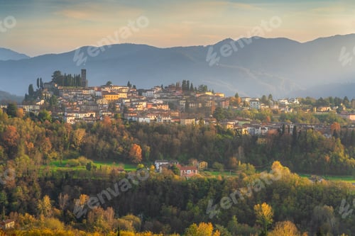 Preview: Barga village view at sunset in autumn. Garfagnana, Tuscany, Italy.