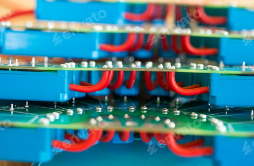 Preview: Close-up of a large green microcircuit with blue components