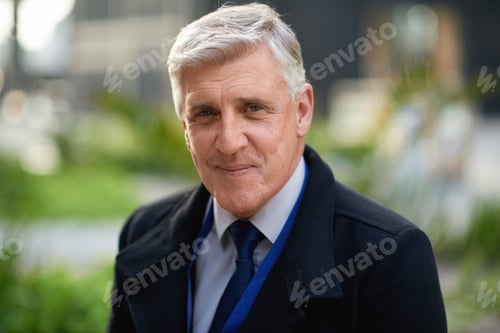 Preview: Portrait mature businessman smiling confident executive in city