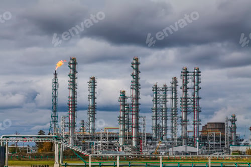 Preview: Oil Refinery factory at the cloudy sky, petrochemical plant, Petroleum