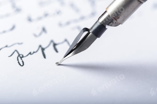 Preview: Writing notes with a fountain pen on white paper in a quiet setting during the day
