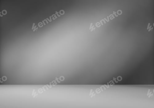 Preview: Empty black room studio with shadow overlay effect for product presentation display.