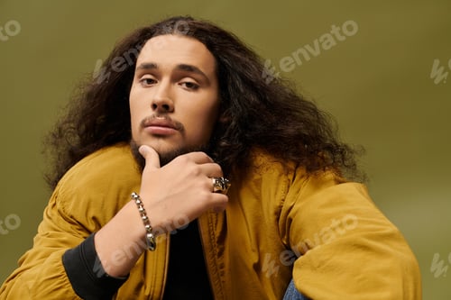 Preview: Handsome young man with a beard posing confidently in a stylish outfit