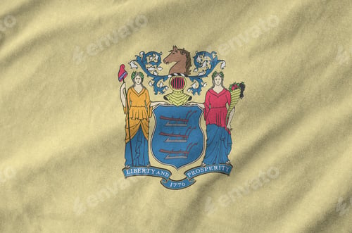 Preview: New Jersey US state flag depicted on folded wavy fabric of old cloth