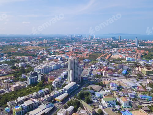 Preview: Aerial view of Pattaya town, Chonburi, Thailand. Tourism city