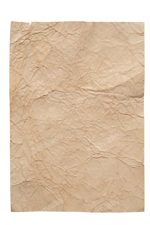 Preview: Sheet of old grungy crumpled paper isolated on white background