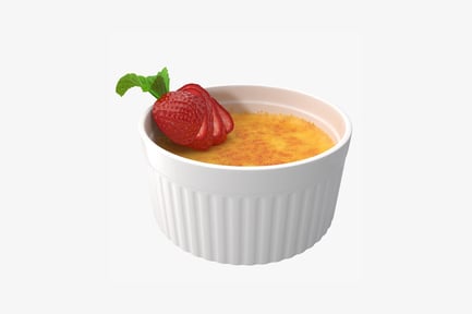 Preview: Creme brulee with strawberries and mint in ramekin