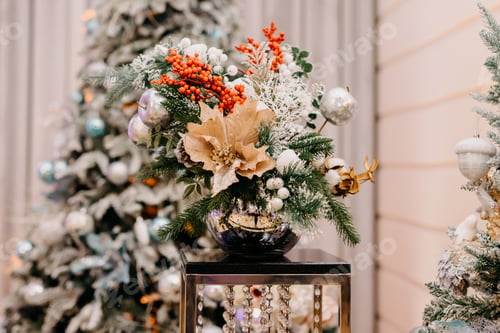 Preview: Christmas decor.Happy holidays,snow ,silver apple