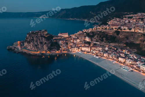 Preview: Aerial view of Scilla by night. Calabria, Italy.