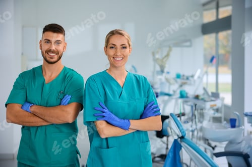 Preview: Portrait of confident dentists looking at camera.